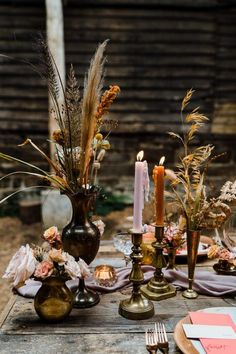 décoration automne vase chiné bougeoirs