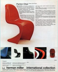 La chaise Panton de Verner Panton, première chaise monobloc de l’histoire du design.