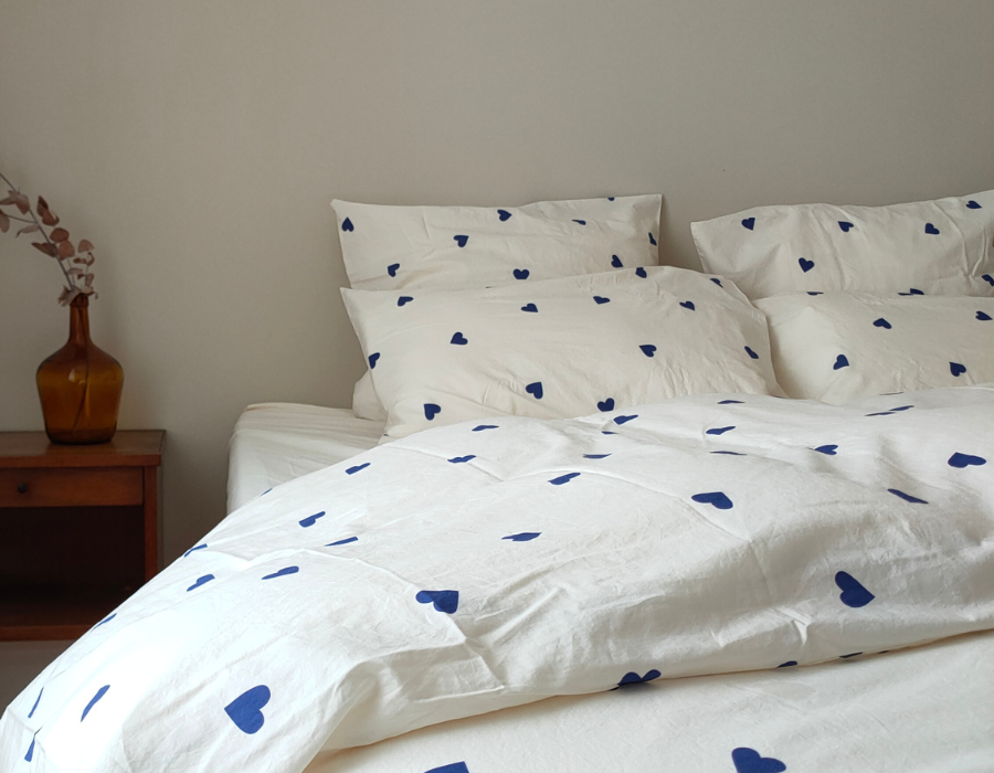 draps percale lavée coeurs bonsoirs